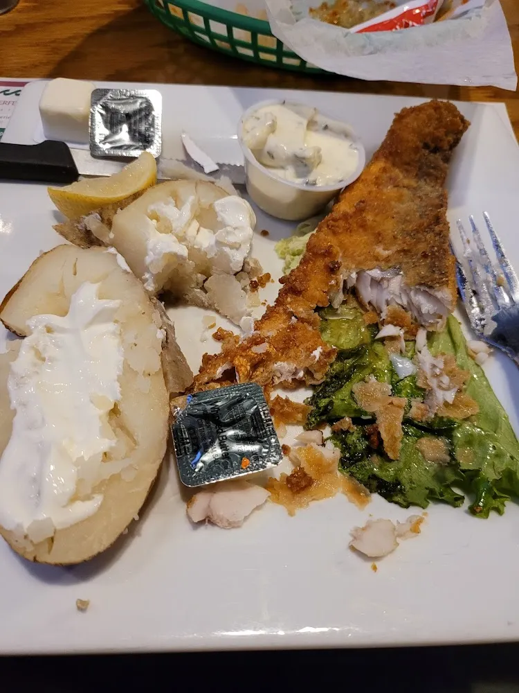 Fried Bluegill and Loaded Baked Potato